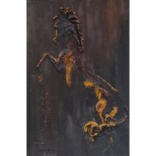 735 - Mid-20th century impasto study of a horse, oil on canvas, indistinctly signed Jean Twede?, 1966, 76c... 