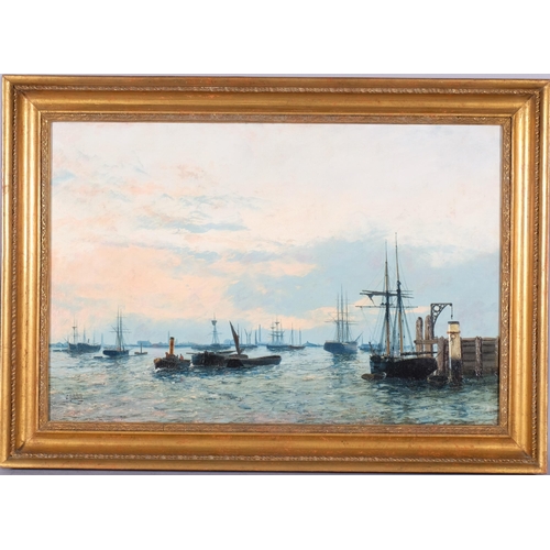 741 - Edwin Fletcher (1857 - 1945), busy harbour scene, oil on canvas, signed, 51cm x 76cm, framed