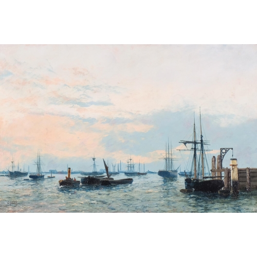 741 - Edwin Fletcher (1857 - 1945), busy harbour scene, oil on canvas, signed, 51cm x 76cm, framed