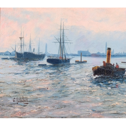 741 - Edwin Fletcher (1857 - 1945), busy harbour scene, oil on canvas, signed, 51cm x 76cm, framed