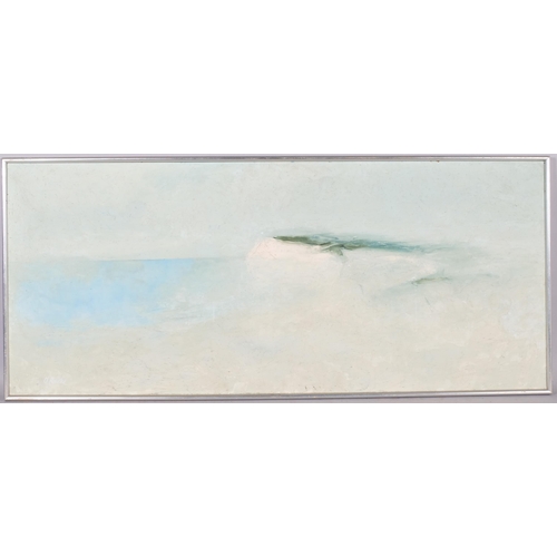 742 - B O'Rourke, cliffs in the mist, oil on board, signed, 46cm x 106cm, framed