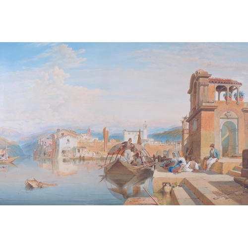 744 - George Edwards Hering (1805 - 1879), Italian lakeside scene, watercolour, 51cm x 78cm, framed