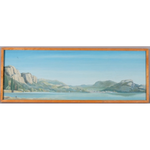 745 - Richard Wyndham Finch (1926-2011), oil on board, Italian Seascape, 31cm x 90.5cm, framed