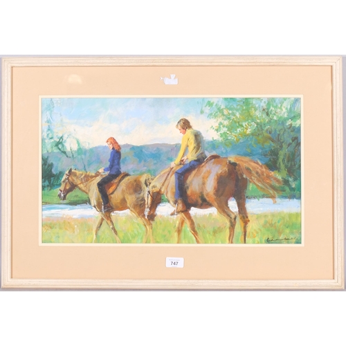 747 - Alfred Laurent, a ride by the river, acrylic on board, book illustration, signed, 31cm x 56cm, frame... 