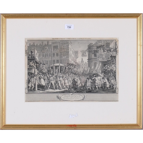 750 - William Hogarth, a 1747 print of the industrious, Prentice Lord Mayor of London, 39.5cm x 26.5cm, fr... 