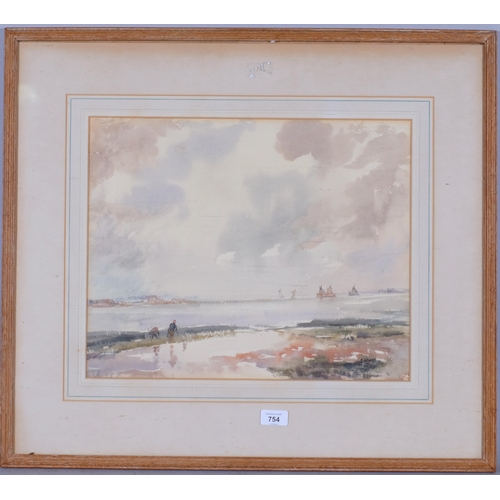 754 - Aline Gowen (1907 - 1999), barge race off East Mersea, watercolour, signed with SWA Exhibition label... 