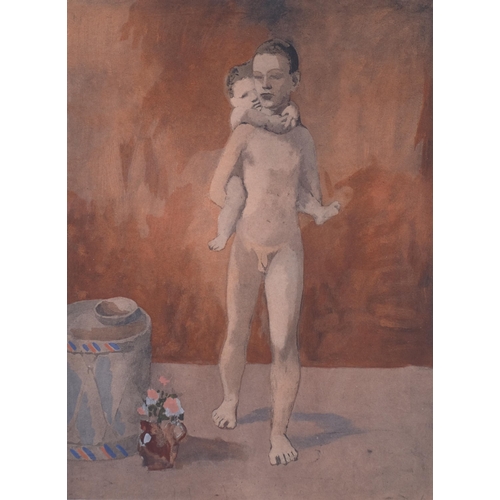 758 - After Pablo Picasso, young man and child, pochoir, 1928, 24.5cm x 18cm, mounted