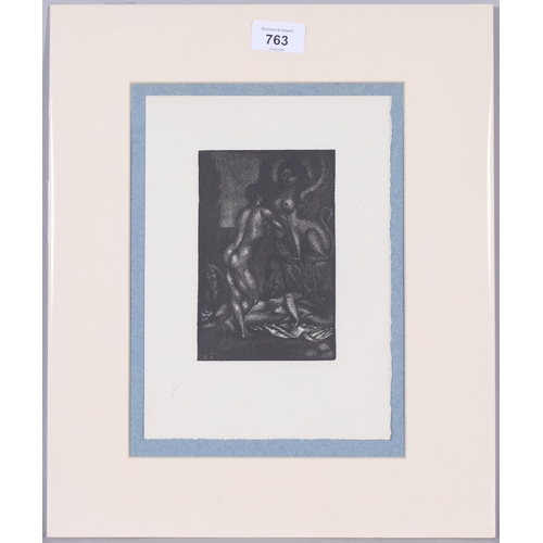 763 - Demitrius Galanis, Classical figures, engraving, monogram in plate, image 15cm x 10cm, mounted