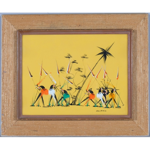 768 - Congolese School 1960s, pair of Tribal scenes, pastels on paper, signed Akiana, labels verso for Pie... 