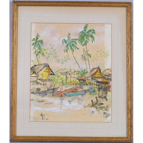 771 - Malay School, village scene, watercolour, signed with monogram 1962, 34cm x 25cm, framed