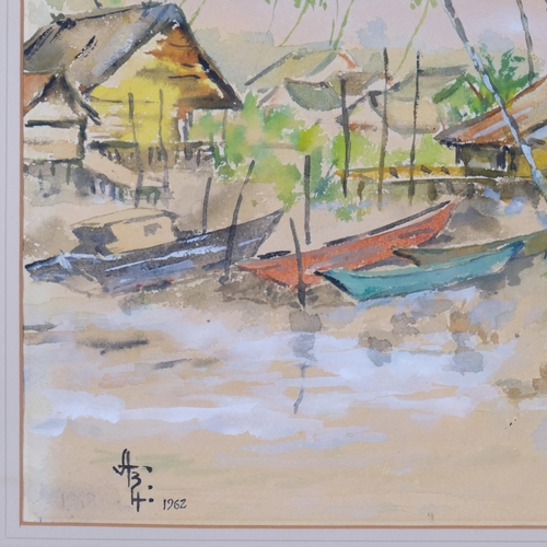 771 - Malay School, village scene, watercolour, signed with monogram 1962, 34cm x 25cm, framed