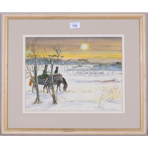 772 - Bernard Bays (1910 - 1994), Late Ride, watercolour, 26cm x 35cm, framed