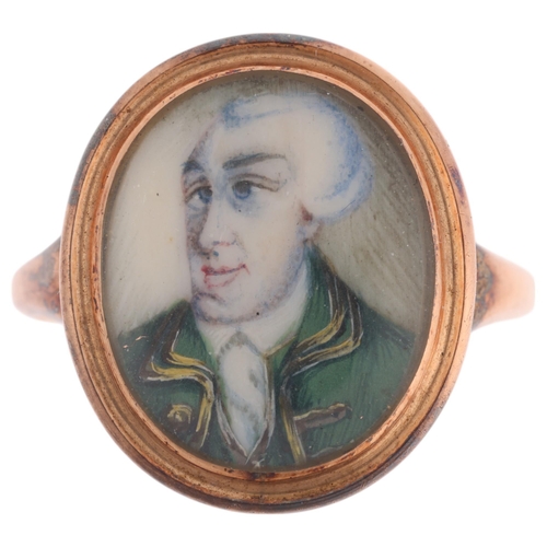 1101 - A Georgian 'John Wilkes' miniature portrait ring, circa 1770, the oval ivory panel beneath convex gl... 