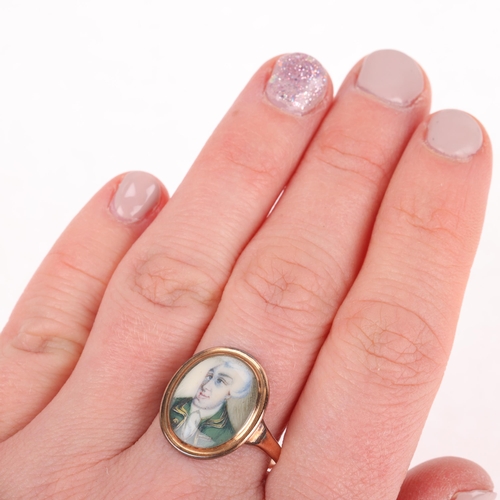 1101 - A Georgian 'John Wilkes' miniature portrait ring, circa 1770, the oval ivory panel beneath convex gl... 