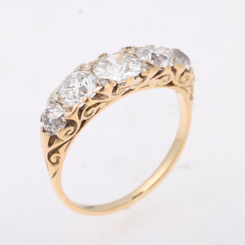 1135 - An Antique Victorian 18ct gold graduated five stone diamond half hoop ring, set with old European-cu... 