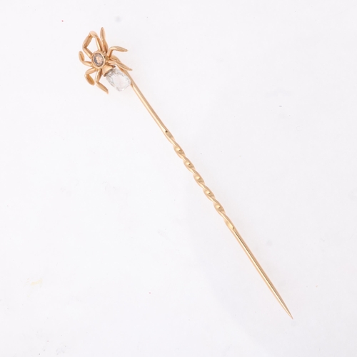 1137 - An 18ct gold champagne diamond and diamond spider stickpin, maker GP Ltd, London 2011, set with roun... 