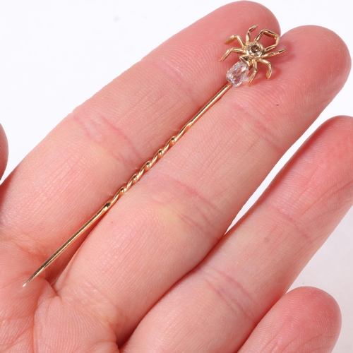 1137 - An 18ct gold champagne diamond and diamond spider stickpin, maker GP Ltd, London 2011, set with roun... 