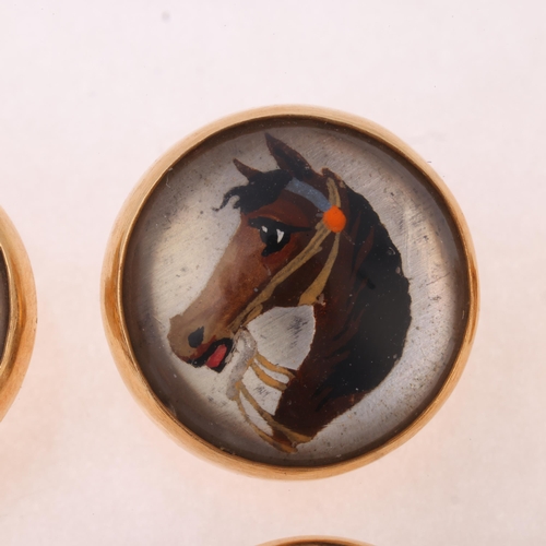 1162 - A set of Antique Victorian 18ct gold Essex Crystal 'Horse' cufflinks and dress studs, each reverse p... 