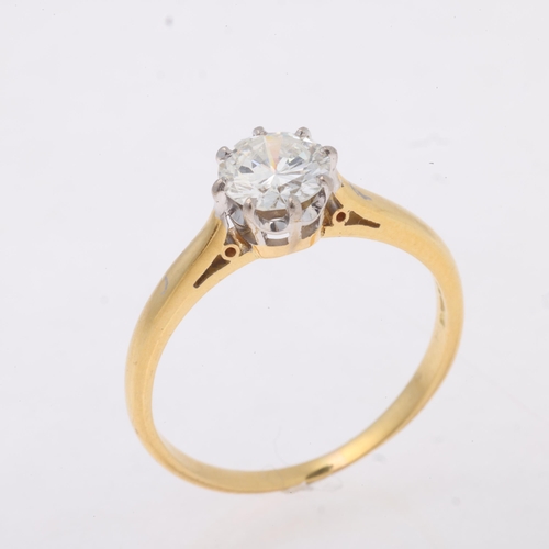 1168 - An 18ct gold 0.75ct single stone diamond ring, maker CJC, London 1989, claw set with modern round br... 