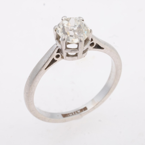 1177 - An Art Deco platinum 0.75ct single stone diamond ring, claw set with old mine-cut diamond, colour ap... 