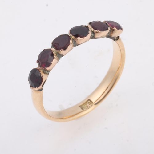 1180 - An Antique Georgian 9ct gold flat-top garnet half hoop ring, cut-down collet set with foil-back roun... 