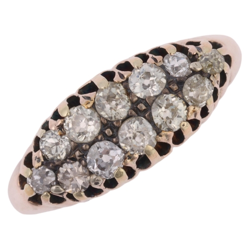 1208 - An Antique Georgian 18ct gold diamond cluster half hoop ring, set with old-cut diamonds, total diamo... 