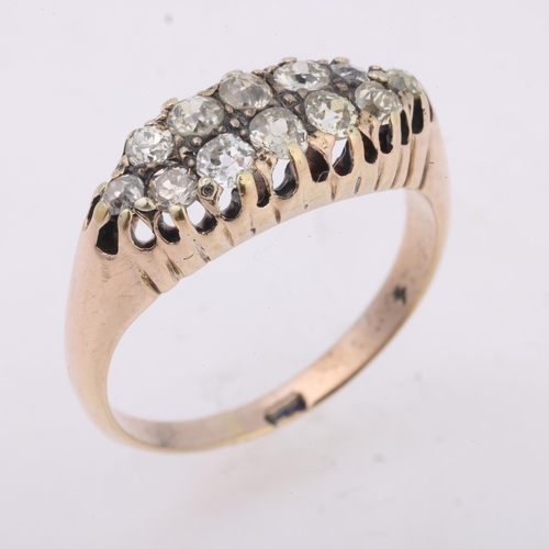 1208 - An Antique Georgian 18ct gold diamond cluster half hoop ring, set with old-cut diamonds, total diamo... 