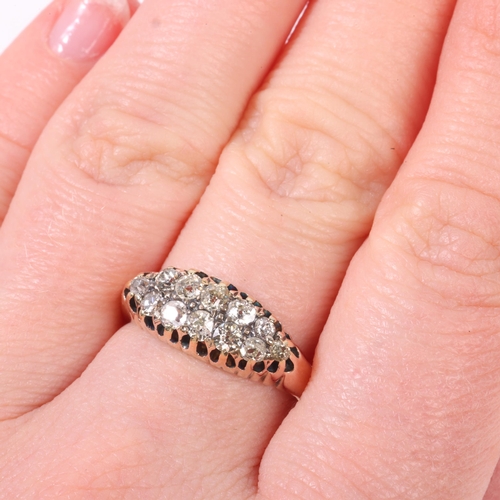 1208 - An Antique Georgian 18ct gold diamond cluster half hoop ring, set with old-cut diamonds, total diamo... 