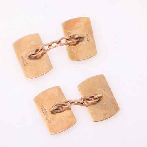 1209 - A pair of Vintage 9ct gold Masonic cufflinks, maker LW & G, London 1966, rectangular form with engra... 