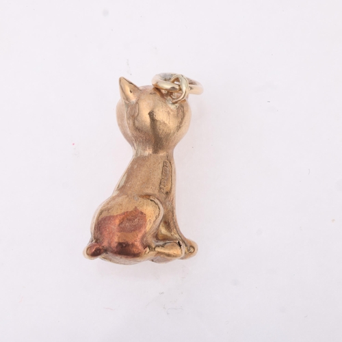 1236 - A Vintage 9ct gold novelty cat charm/pendant, Birmingham 1970 with diamond and cubic zirconia eyes, ... 