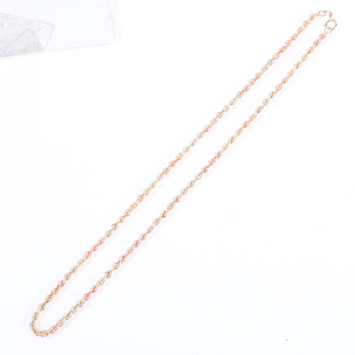 1274 - A 9ct two-colour gold rope twist chain necklace, 40cm, 3.3g