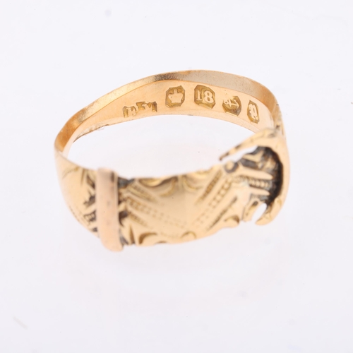 1275 - An Antique Victorian 18ct gold belt buckle band ring, indistinct maker, Birmingham 1889, setting hei... 