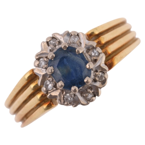 1303 - An 18ct gold sapphire and diamond flowerhead cluster ring, William Edward Ginder Ltd, possibly Birmi... 