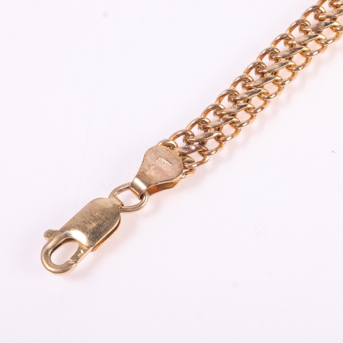 1304 - A 9ct rose gold double curb link chain bracelet, 18cm, 3.8g