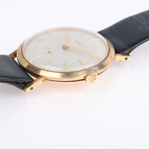 1008 - ZENITH - a 9ct gold mechanical wristwatch, circa 1960s, silvered dial with gilt baton hour markers, ... 