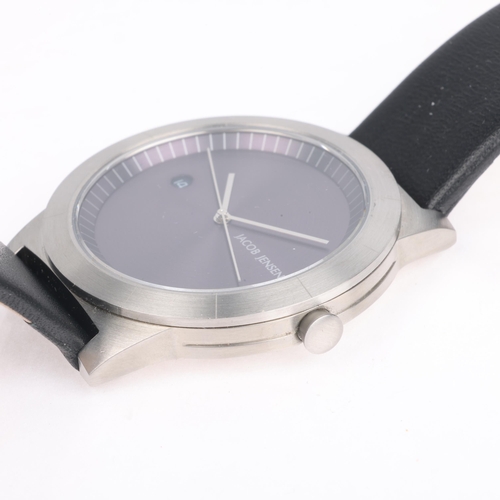 1017 - JACOB JENSEN - a stainless steel Ascent quartz calendar wristwatch, ref. 141, purple dial with baton... 