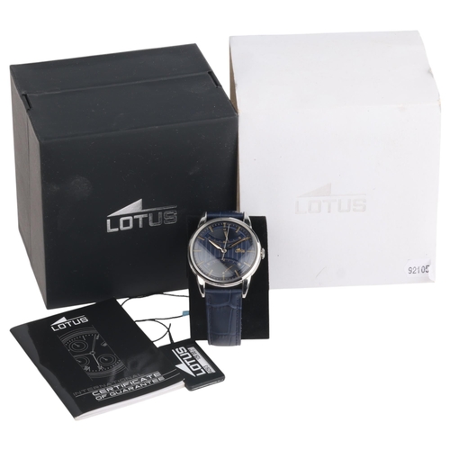 1018 - LOTUS - a stainless steel quartz wristwatch, ref. 18429/3, blue dial with tapered baton hour markers... 