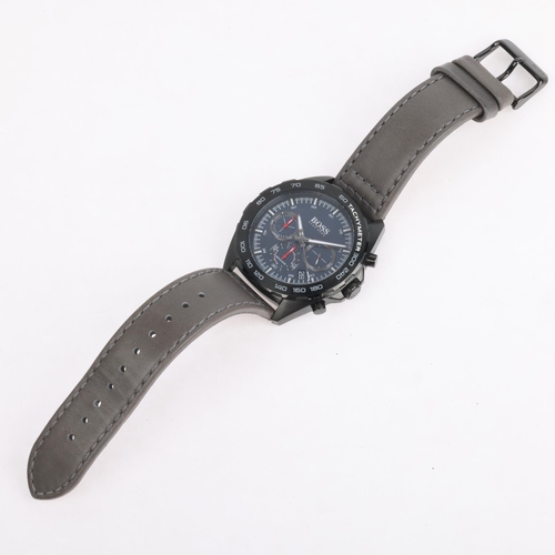 1041 - HUGO BOSS - a black PVD stainless steel quartz chronograph calendar wristwatch, ref. HB.356.1.34.322... 