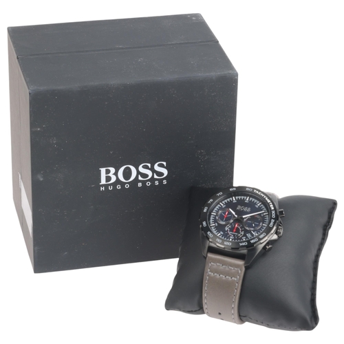 1041 - HUGO BOSS - a black PVD stainless steel quartz chronograph calendar wristwatch, ref. HB.356.1.34.322... 