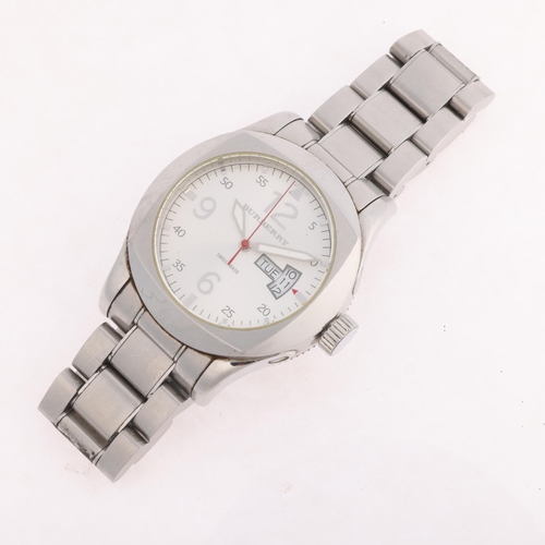 1043 - BURBERRY - a stainless steel quartz calendar bracelet watch, ref. BU7637, circa 2010, silvered dial ... 