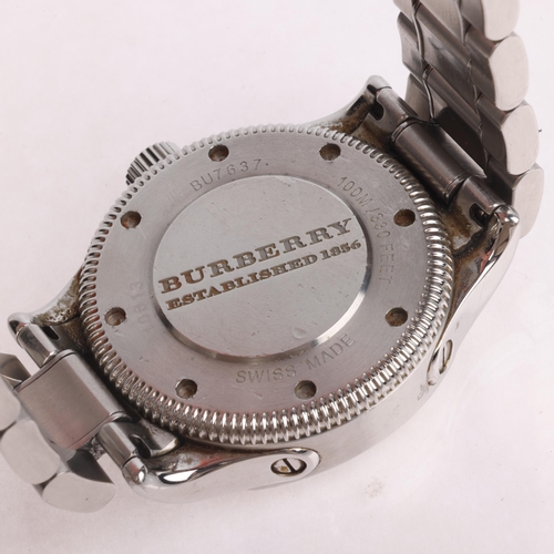 1043 - BURBERRY - a stainless steel quartz calendar bracelet watch, ref. BU7637, circa 2010, silvered dial ... 