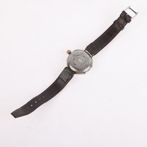 1047 - An Antique Swiss silver Driver's mechanical wristwatch, by Morath Brothers of Liverpool, white ename... 