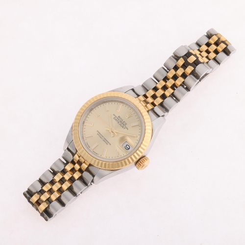 1054 - ROLEX - a lady's stainless steel and gold Oyster Perpetual Datejust automatic calendar bracelet watc... 