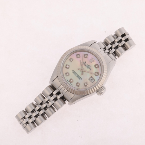 1055 - ROLEX - a lady's stainless steel diamond Oyster Perpetual Datejust automatic calendar bracelet watch... 