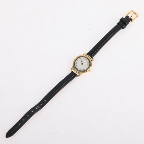 1056 - OMEGA - a lady's Vintage 18ct gold quartz wristwatch, ref. 591.100, circa 1982, white dial with red ... 