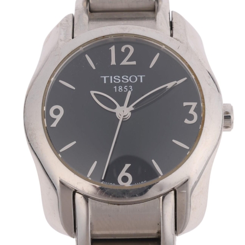 1061 - TISSOT - a lady's stainless steel T-Wave quartz bracelet watch, ref. T023.210.11.057.00, black dial ... 