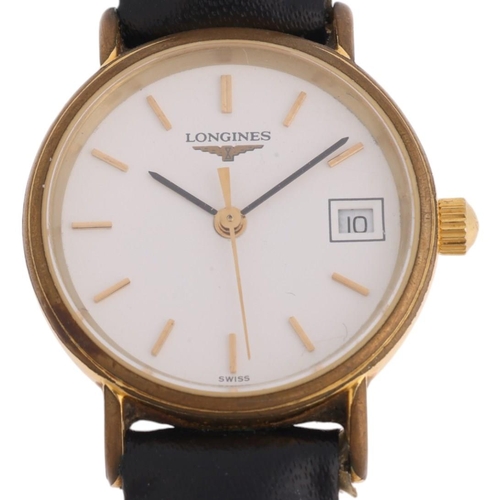 1067 - LONGINES - a gold plated stainless steel quartz calendar wristwatch, ref. L4.136.2, circa 1993, whit... 