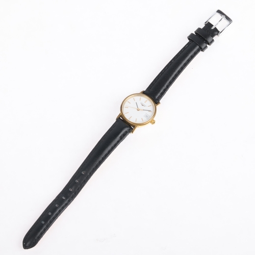 1067 - LONGINES - a gold plated stainless steel quartz calendar wristwatch, ref. L4.136.2, circa 1993, whit... 