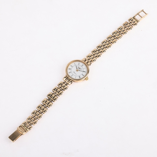 1069 - LONGINES - a lady's 9ct gold Presence quartz bracelet watch, white dial with Roman numeral hour mark... 