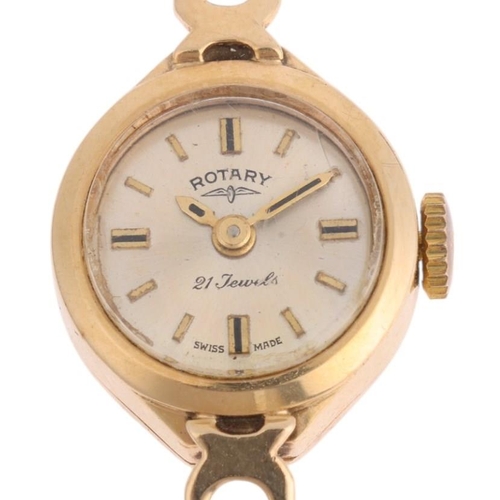 1070 - ROTARY - a lady's Vintage 9ct gold mechanical bracelet watch, silvered dial with gilt baton hour mar... 